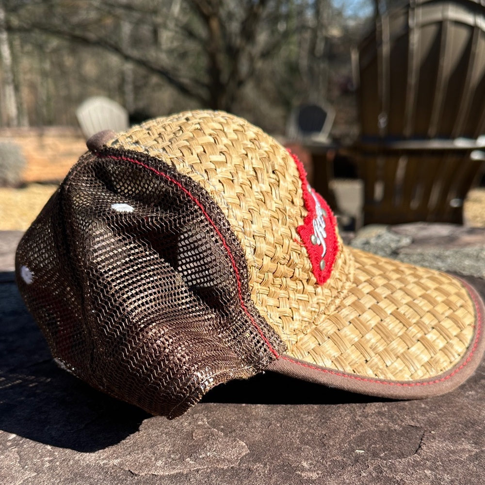 Red Stripe Straw Trucker Hat - Picture 2 of 5